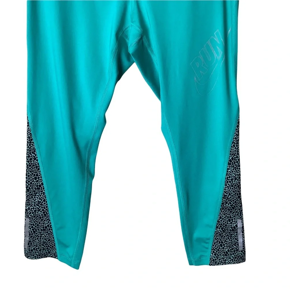Nike Cropped Capri Leggings‎ Womens S Active Teal Blue Running Yoga Zip Pocket